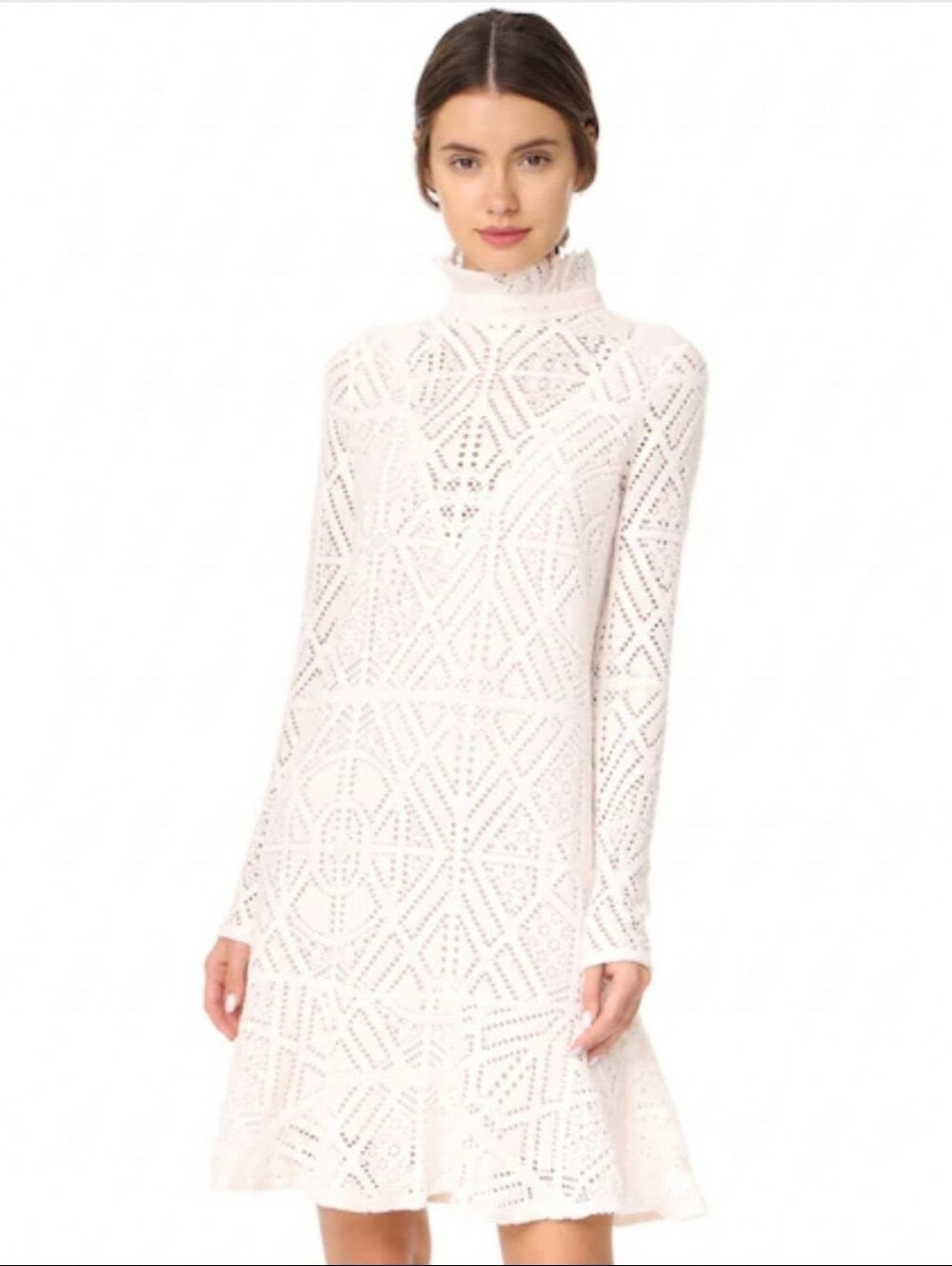 See by Chloe Lace Ruffle Neck Dress in Ivory